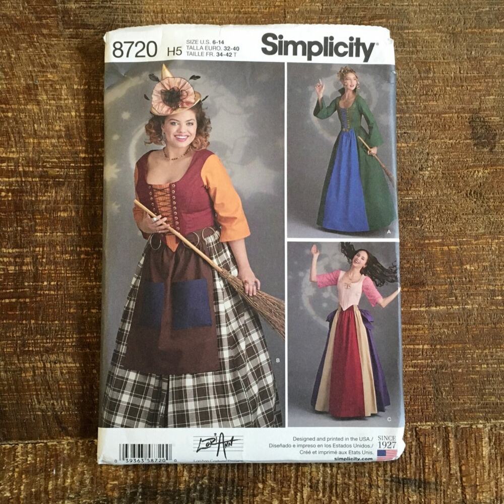 Simplicity Sewing Pattern 8720 Renaissance Medieval Maiden Costume 6-14 UNCUT
